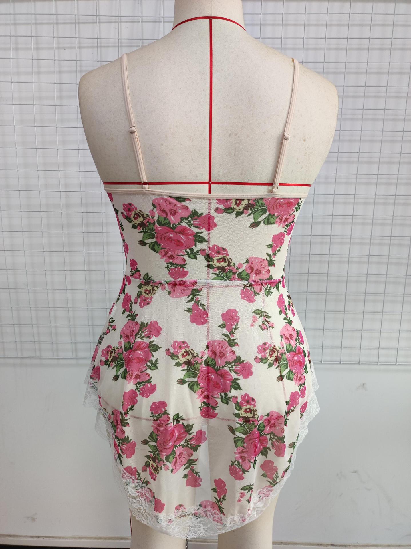 Freedombeauty | European and American Ladies Pajamas plus Size Suspenders Floral Skirt Independent Stand Plussizeplus Size