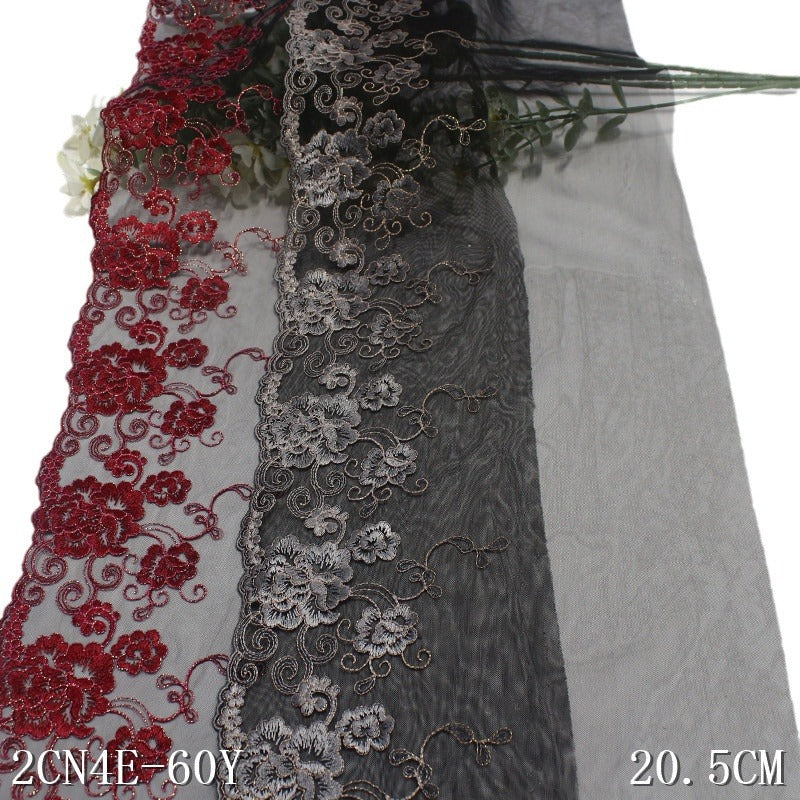 Freedombeauty | Black Mesh Unilateral Ancient Style Gold Thread Embroidery Lace Clothing Curtains 21cm Lace Accessories