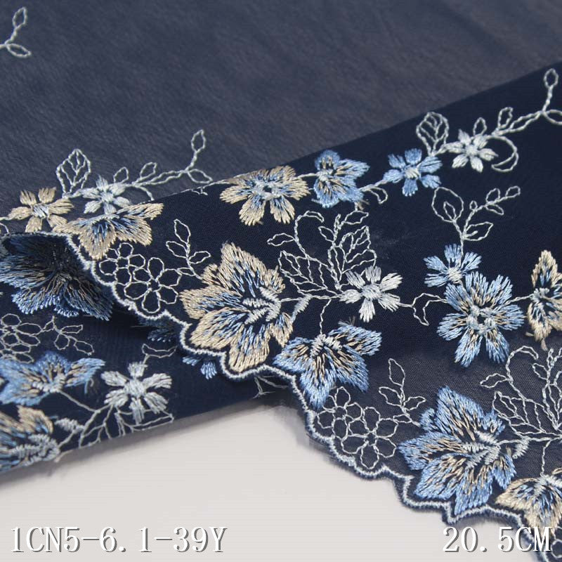 Freedombeauty | Dark Blue Single Side Flowers Print Chiffon Embroidered Lace Curtain Sofa Cushion Lace Accessories