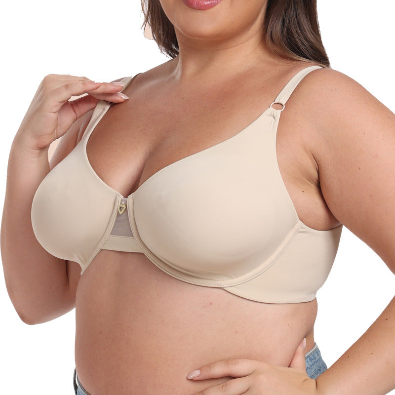 Freedombeauty | Solid Color Full Cup with Steel Ring Ultra-Thin Ice Silk Seamless Big Chest Slimming Bra plus Size Underwear European and American EF