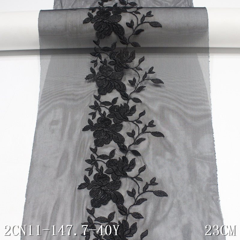 Freedombeauty | Black Silky Mesh Texture Flower Stretch Embroidery 23cm Clothing Cheongsam Lace Accessories