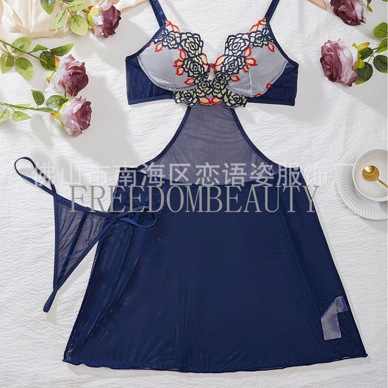 Freedombeauty | New Lace Sexy Night Skirt Suit Sexy Embroidery Fashion Pure Desire Style Sexy Sleepwear