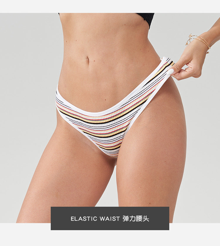 Freedombeauty | European and American New Color Striped Sports Fitness T-Back Rainbow Thread Cotton Ladies Low Waist Sexy Panties