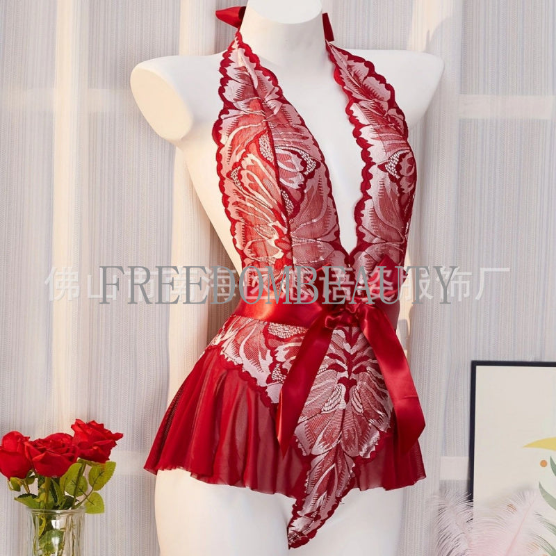 Freedombeauty | New Sexy Lingerie Sexy Backless Halter Lace Mesh Jumpsuit