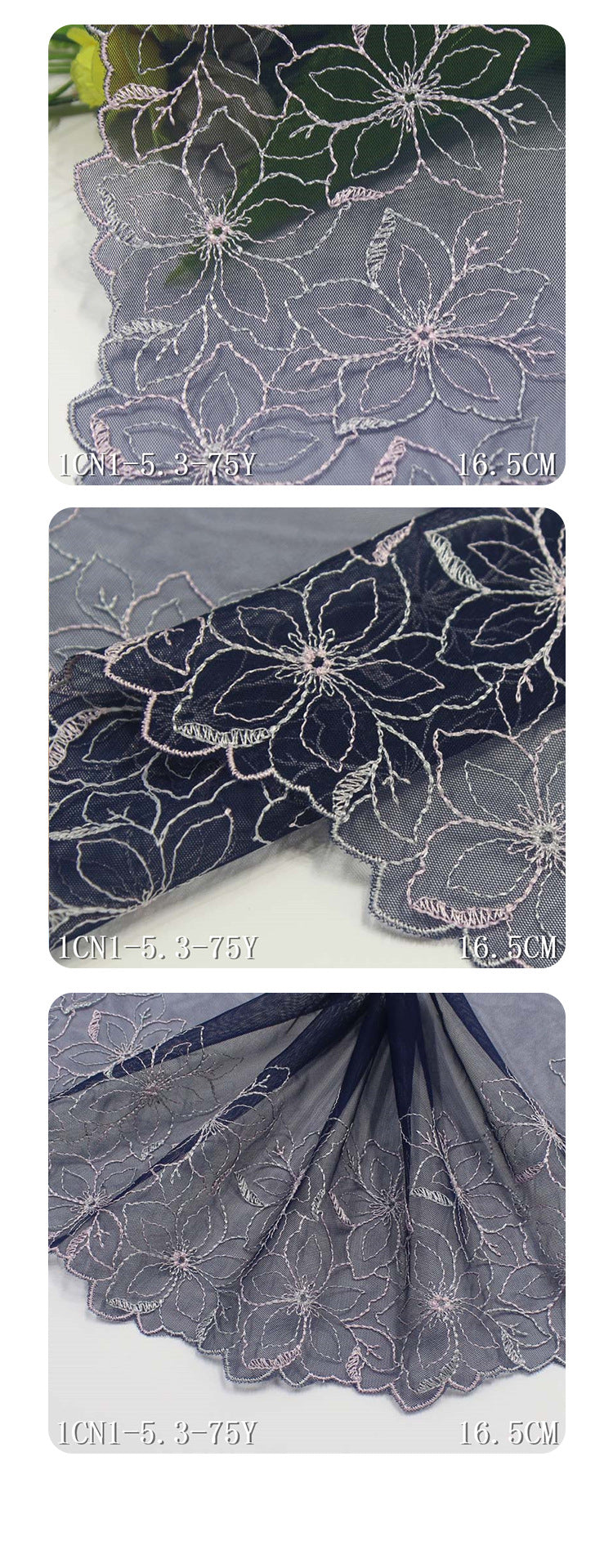 Freedombeauty | Blue Unilateral Polyester Thread Flowers Print Embroidery Lace DIY Curtain Sofa Cushion Lace Accessories