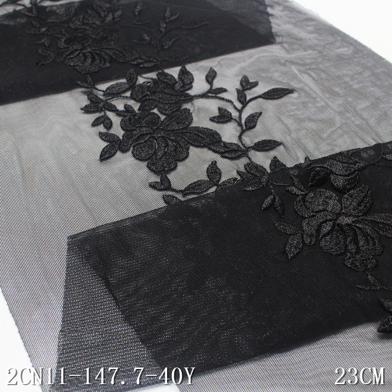 Freedombeauty | Black Silky Mesh Texture Flower Stretch Embroidery 23cm Clothing Cheongsam Lace Accessories