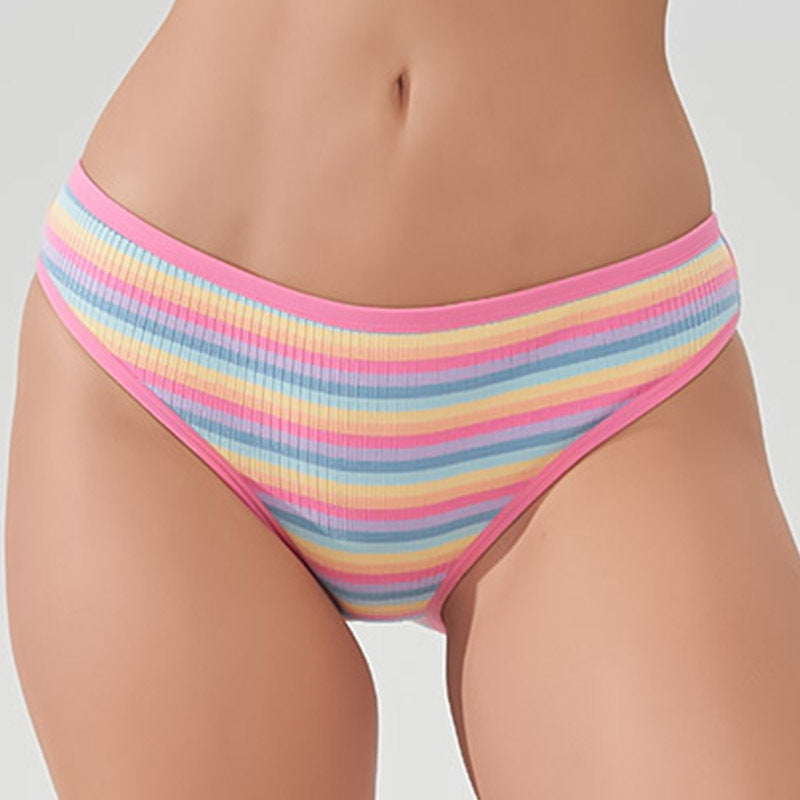 Freedombeauty | European and American New Color Striped Sports Fitness Underwear Rainbow Thread Cotton Ladies Low Waist Sexy Briefs