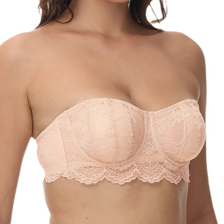 Freedombeauty | European and American Style Multi-Wear Strapless Lace Thin Padded Cup Non-Slip Bra Dress Underwear AB Cup