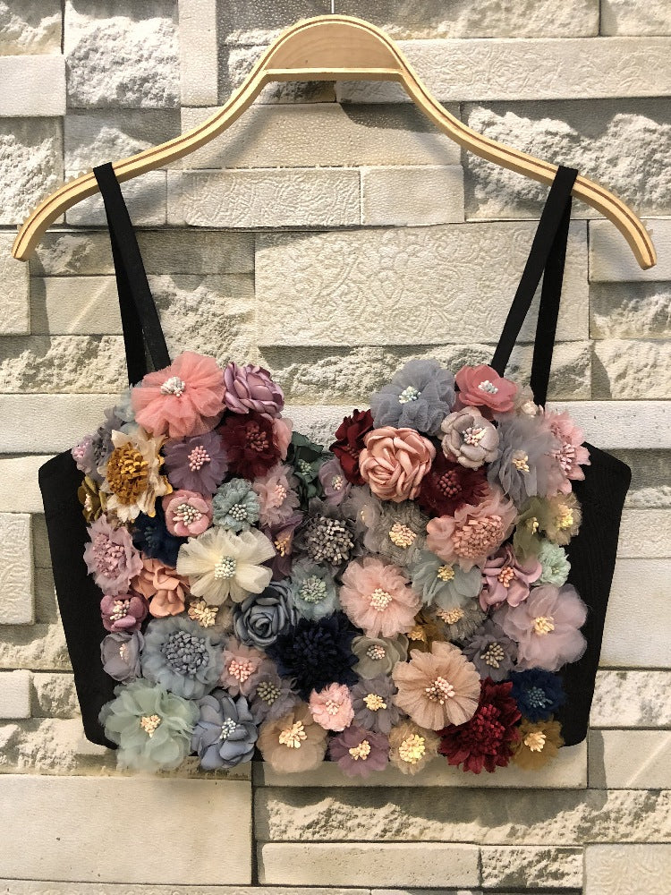 FREEDOMBEAUTY | Internet celebrity flower color matching vest short soft fairy multi-color suspender versatile chest wrap outer wear vest thin backless