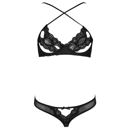 FREEDOMBEAUTY | FQ2575 Sexy lace hollowed-out steel ring transparent thin underwear beautiful back two wear mesh see-through bra set black