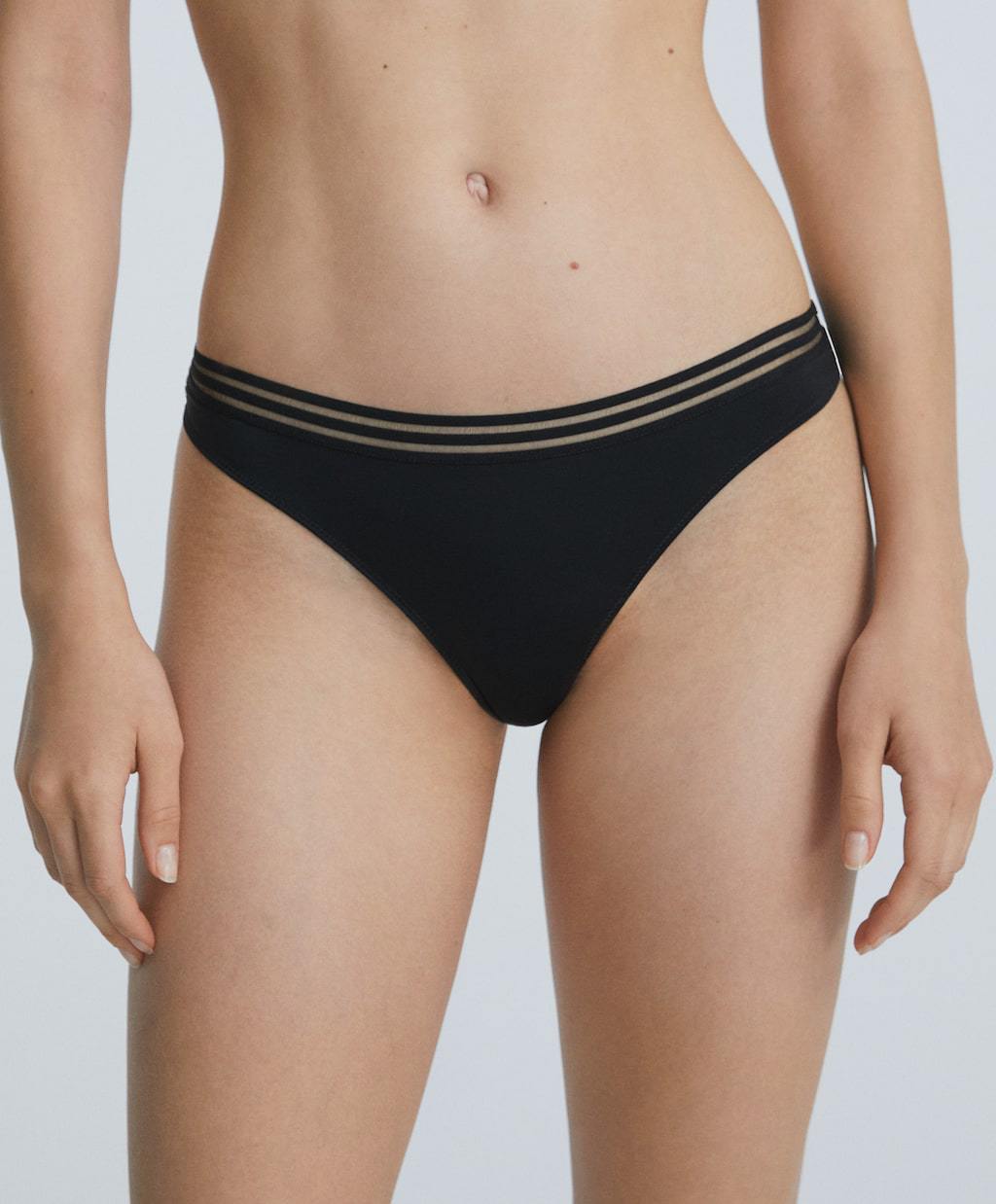 freedombeauty|208Fishbone High Split Thongs Transparent Waistband Invisible Triangle Panties European and American Sexy Plus Size Women's Underwear