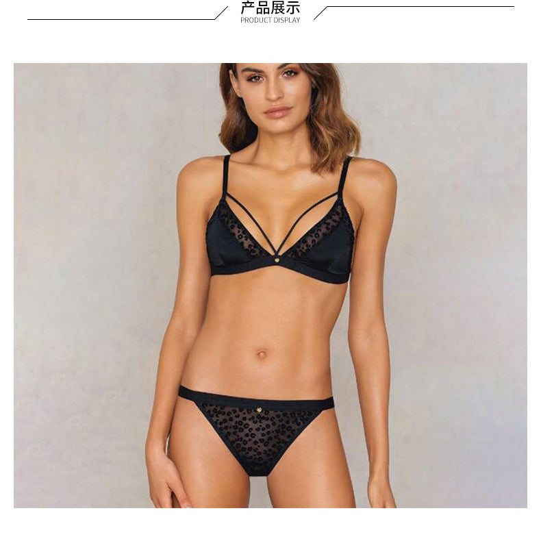 FREEDOMBEAUTY | New yarn plus flocking soft cup underwear bra set, sexy ultra-thin women's translucent underwear without steel ring