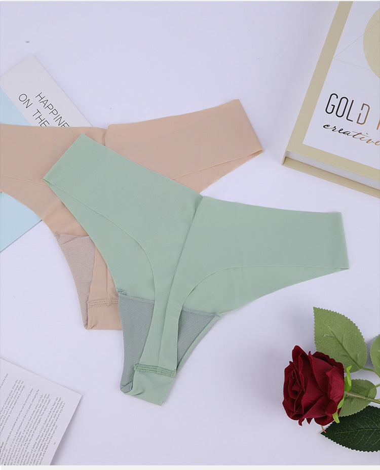 Freedombeauty | Seamless T-Back Women's Sexy Comfortable Low Waist Briefs Nude Feel Sewing Ice Silk Girls' Breathable Underwear in Stock