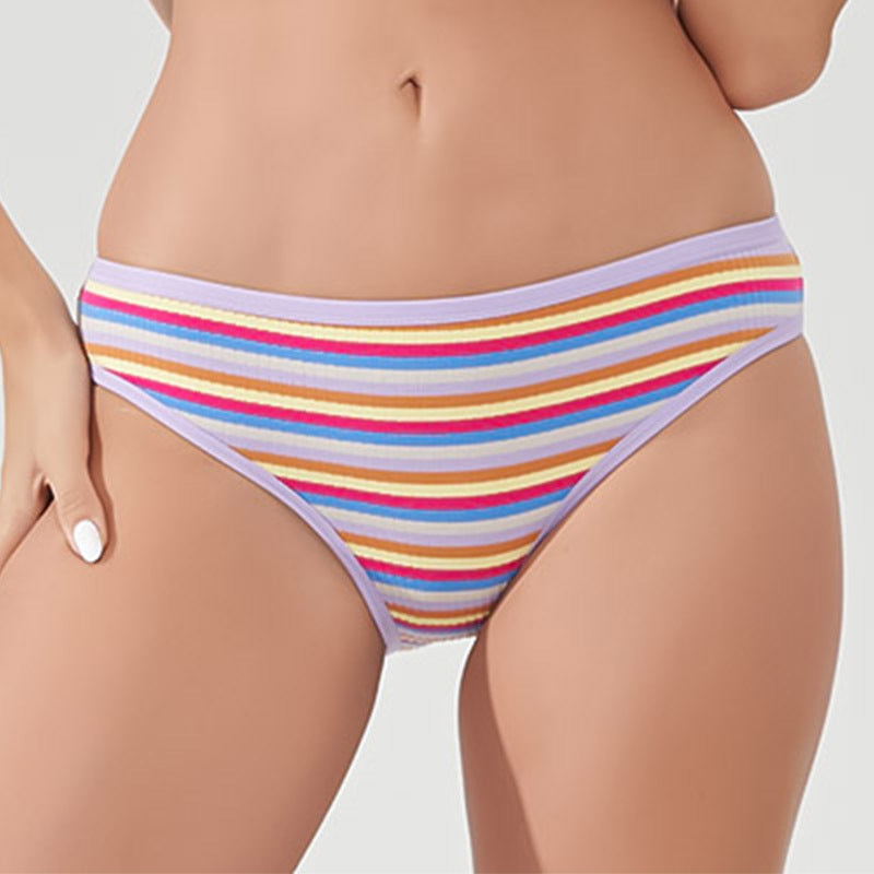 Freedombeauty | European and American New Color Striped Sports Fitness Underwear Rainbow Thread Cotton Ladies Low Waist Sexy Briefs