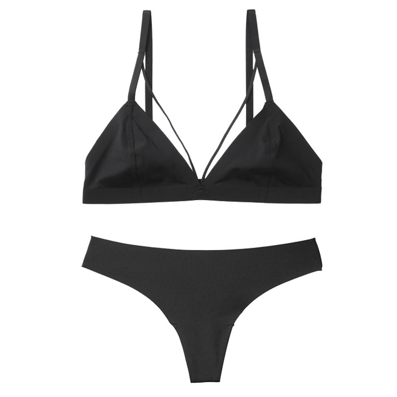 FREEDOMBEAUTY | French rimless bralette underwear women's ultra-thin summer triangle cup thin seamless bra thong set
