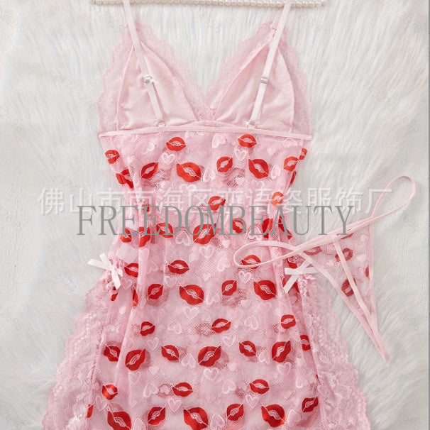Freedombeauty | Thin with Shoulder-Straps Night Skirt Suit with Sexy Lace Fashion Sweet Pure Desire Style Sexy Sleepwear