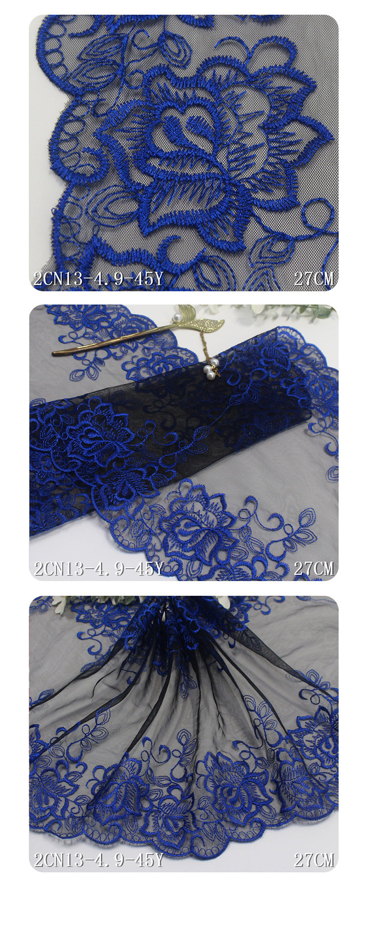 Freedombeauty | Black Mesh Bilateral Vintage Flower Embroidery Lace Clothing Home Textile 27cm Lace Accessories