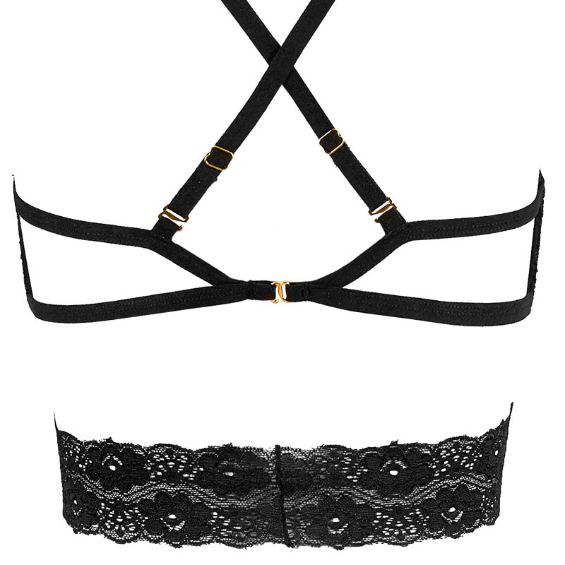 FREEDOMBEAUTY | FQ2661 Sexy non-elastic lace nightdress steel ring half cup suspender waist hollow pajamas women's black thin perspective