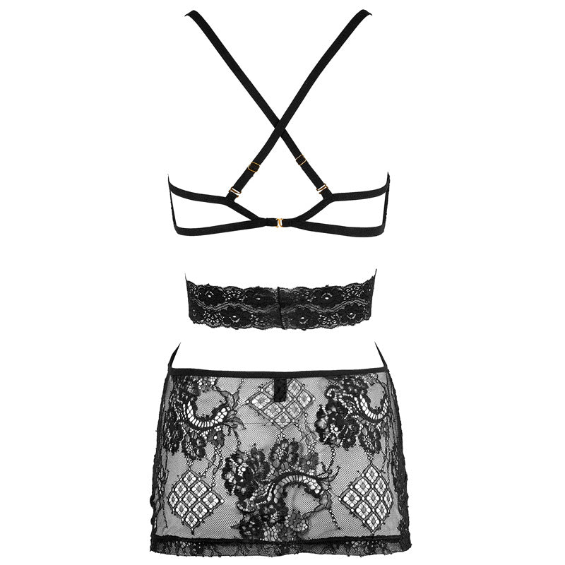 FREEDOMBEAUTY | FQ2661 Sexy non-elastic lace nightdress steel ring half cup suspender waist hollow pajamas women's black thin perspective