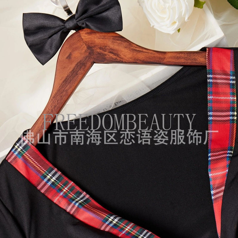 Freedombeauty | Fashion Plaid New Sweet Pure Desire Wind Charm Short Sleeve Sexy Underwear Sexy Sleepwear