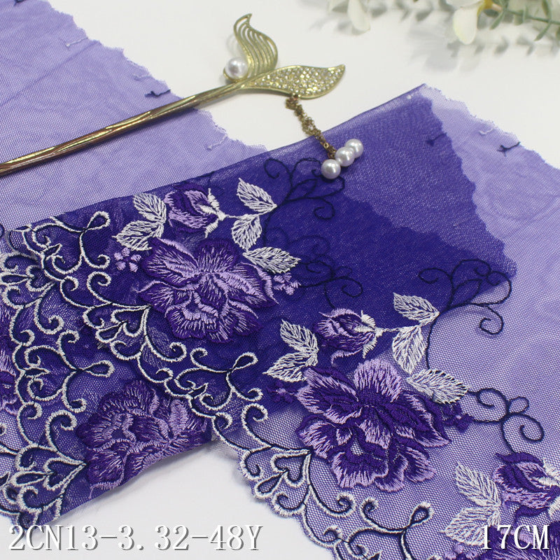 Freedombeauty | Blue Grenadine Unilateral French Two-Tone Flower Embroidery Lace Clothing Home Textile Lace Accessories