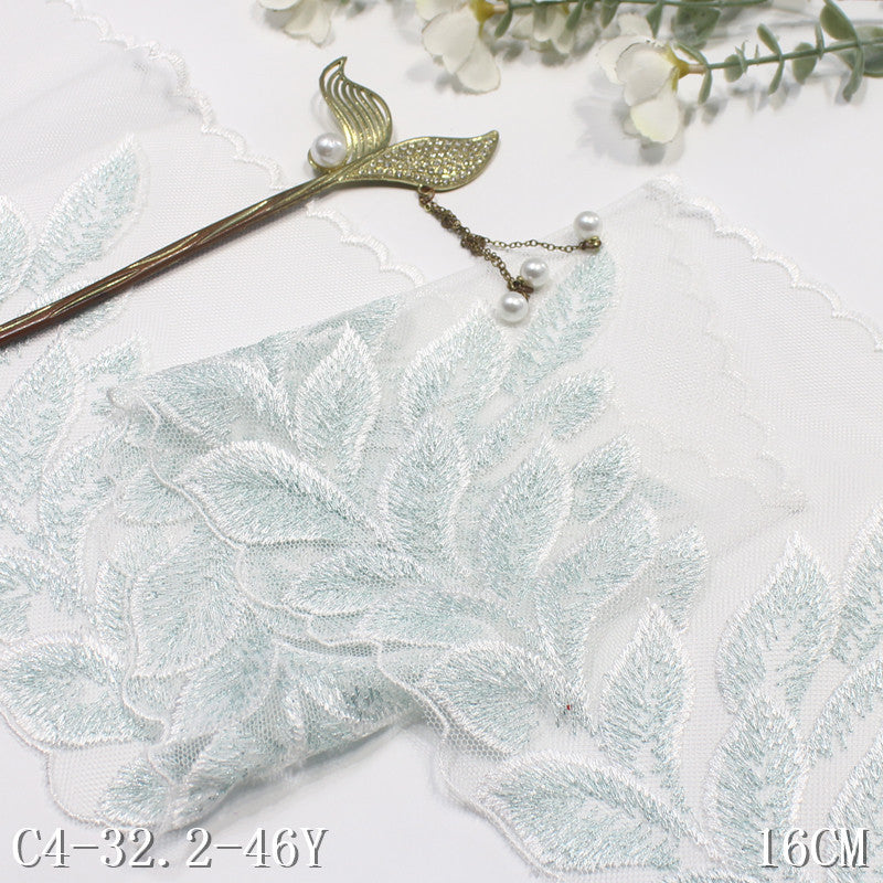freedombeauty|White Single-Sided Vintage Silver Thread Leaf Mesh Embroidery Curtain Sofa Cushion Lace Trim DIY Accessories