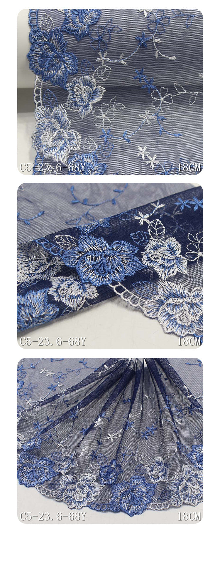 Freedombeauty | Blue Single Side Polyester Thread Small Flower Mesh Embroidery Lace Curtain Sofa Cushion Lace Accessories