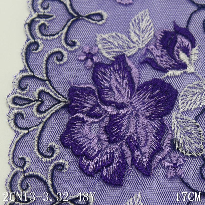 Freedombeauty | Blue Grenadine Unilateral French Two-Tone Flower Embroidery Lace Clothing Home Textile Lace Accessories