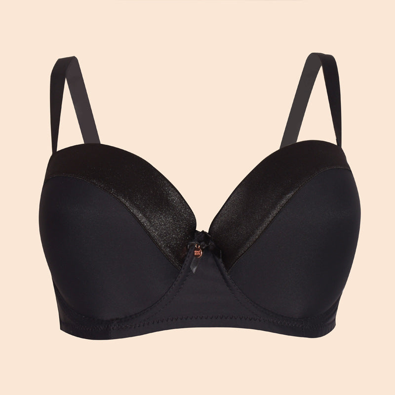 Freedombeauty | Black Shoulder Strap Detachable 1/2 Cup Satin Stitching Multi-Wear Dress Wedding plus Size Bra Women's Underwear