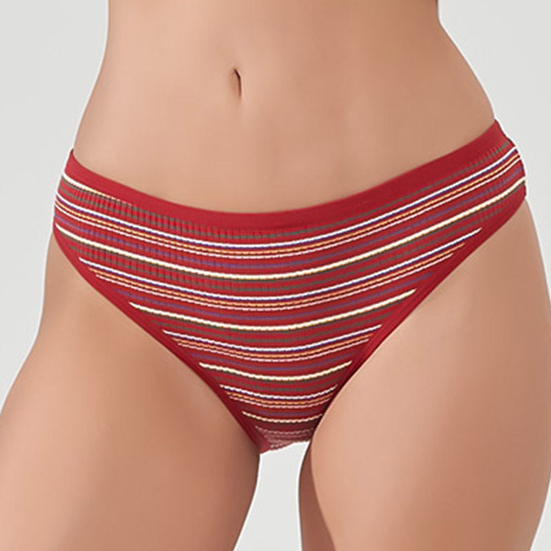 Freedombeauty | European and American New Color Striped Sports Fitness Underwear Rainbow Thread Cotton Ladies Low Waist Sexy Briefs