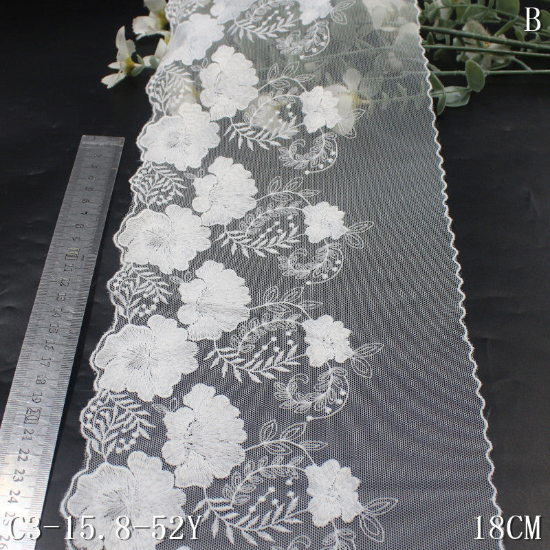 freedombeauty|White Single-Sided Vintage Floral Mesh Embroidery 18cm Curtain Sofa Cushion Lace Trim Accessories