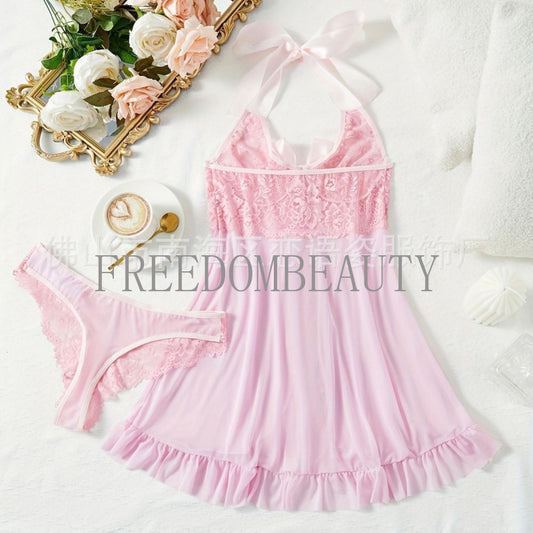 Freedombeauty | Hot Sale Sexy Suit Lightweight Mesh See-through Seductive Halter Low-Cut Sexy Nightdress