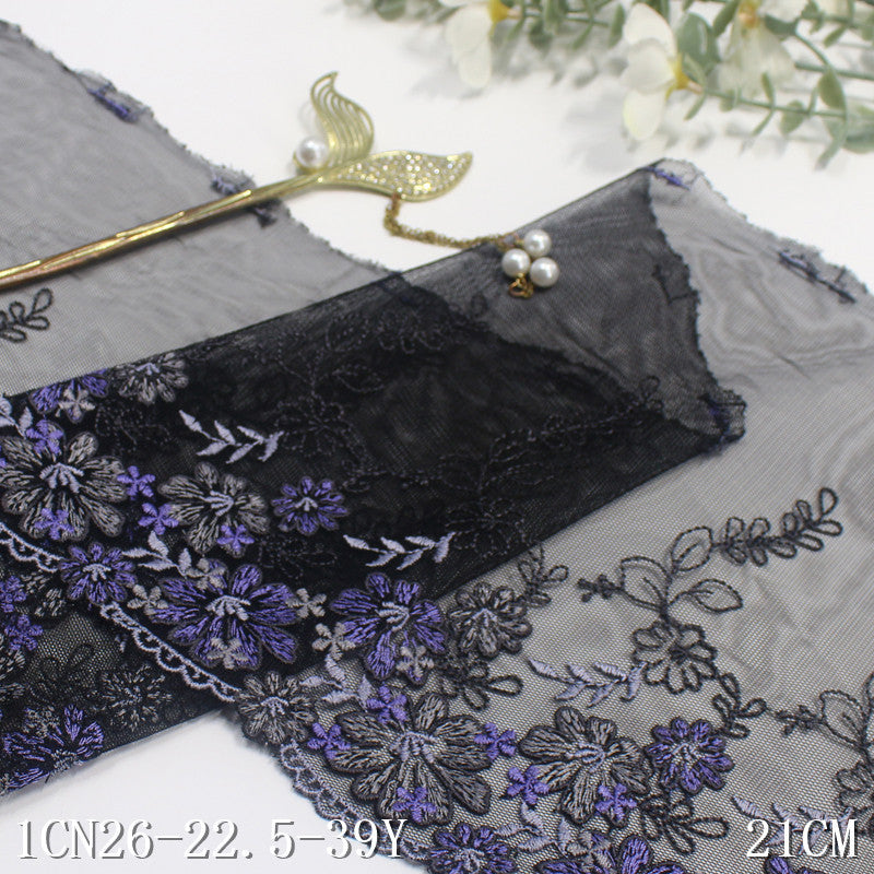 Freedombeauty | Black Mesh Unilateral Vintage Flower Embroidery Lace Clothing Home Textile 21cm Lace Accessories