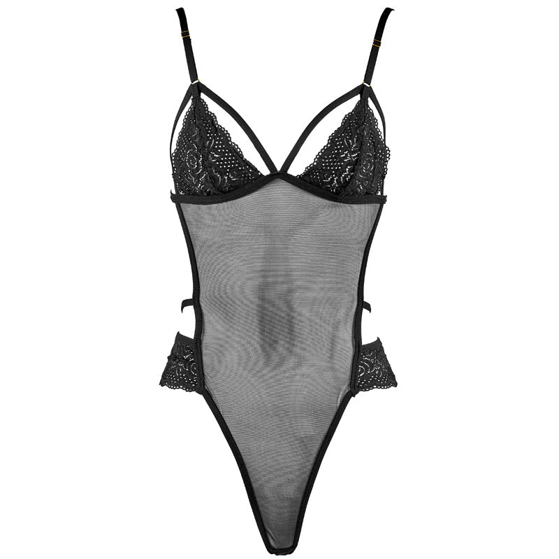 Freedombeauty | FQ2678 Lace mesh strap onesie women's perspective sexy halter black red European and American foreign trade