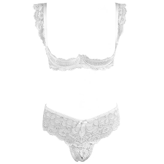 FREEDOMBEAUTY | FQ2618 Pure desire white lace sponge steel tray bra mid-waist no-take-off underwear women's lingerie set