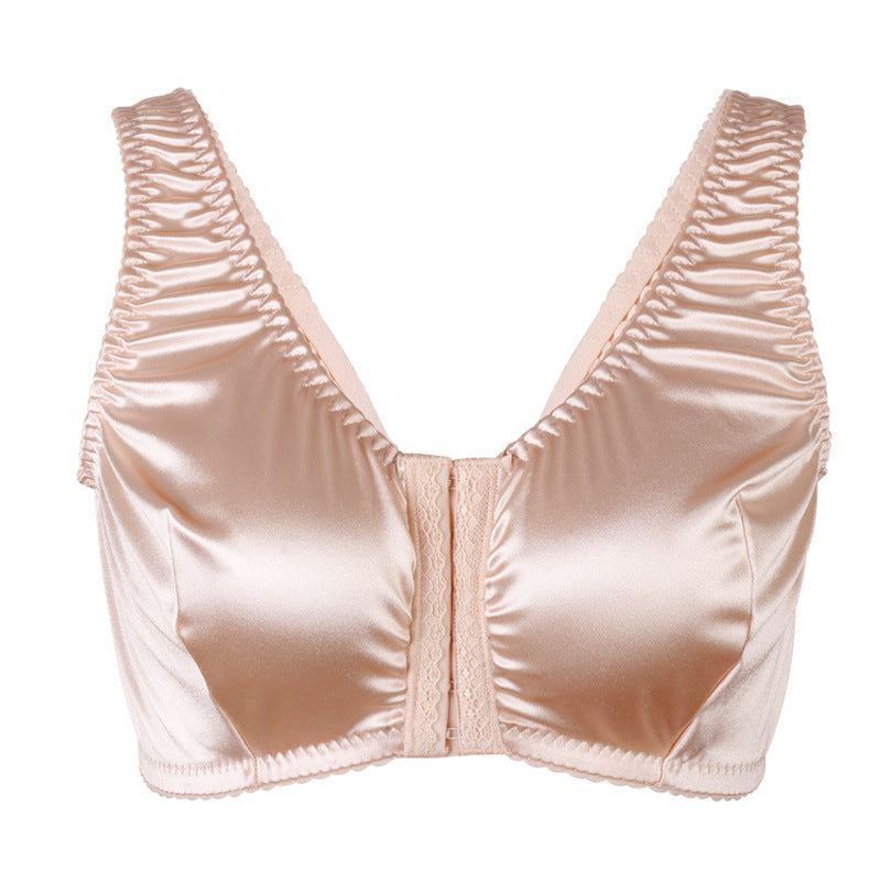 Freedombeauty | Ultra-Thin Sponge-Free Gentle Satin Front Button plus Size Bra Women's European and American Sleep Vest Underwear