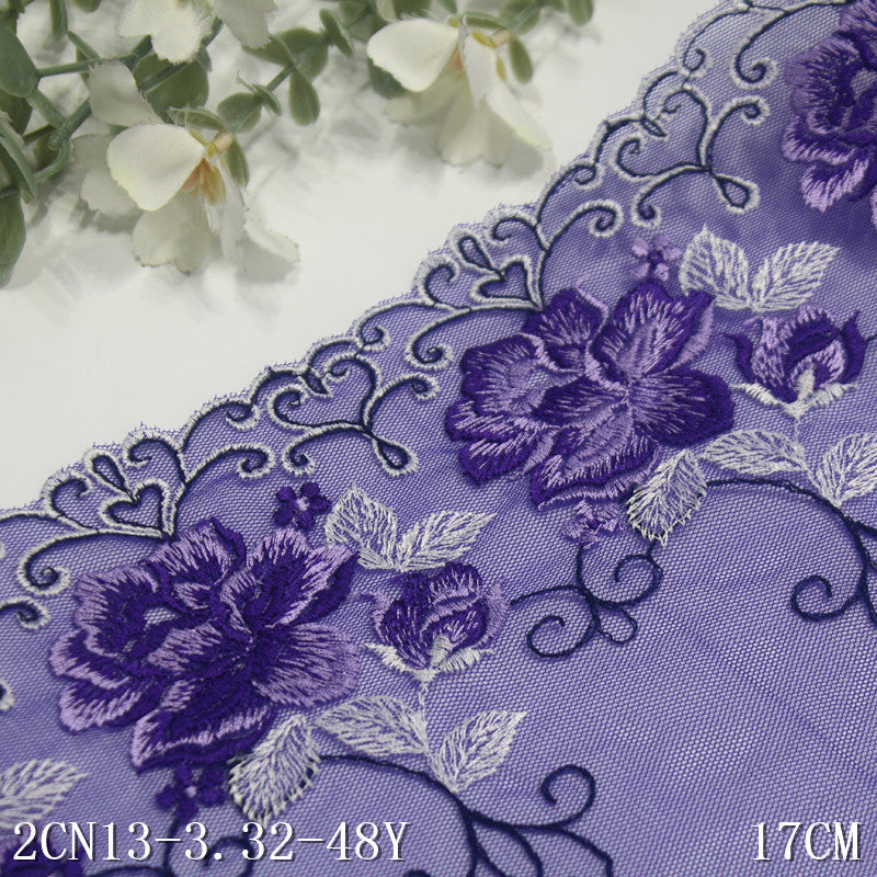 Freedombeauty | Blue Grenadine Unilateral French Two-Tone Flower Embroidery Lace Clothing Home Textile Lace Accessories