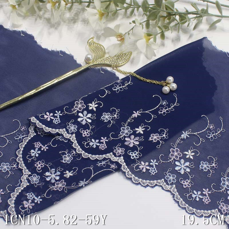 Freedombeauty | Blue Chiffon Unilateral Polyester Thread Small Flower Embroidery Lace DIY Curtain Sofa Cushion Lace Accessories