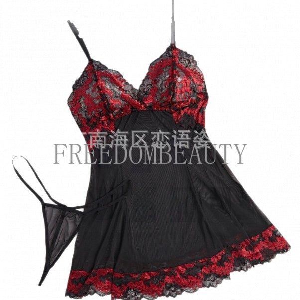 Freedombeauty | Slimming Sweet Cool Sexy Sleepwear Embroidery Lace Mesh Patchwork Sexy V-neck Slip Nightdress