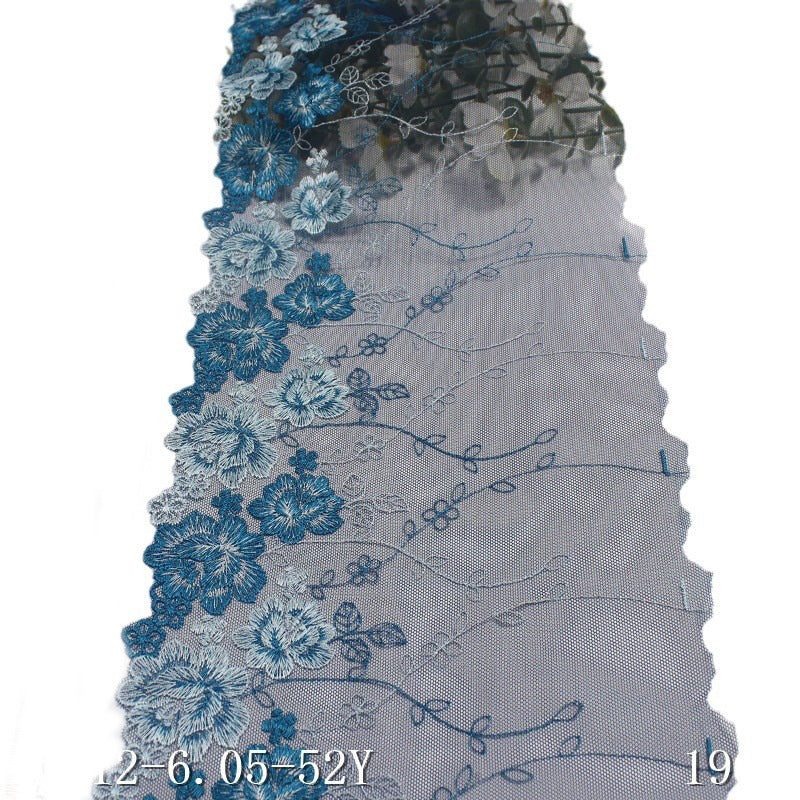 Freedombeauty | Blue Grenadine Unilateral Two-Tone Flower Embroidery Lace Clothing Home Textile 19cm Lace Accessories