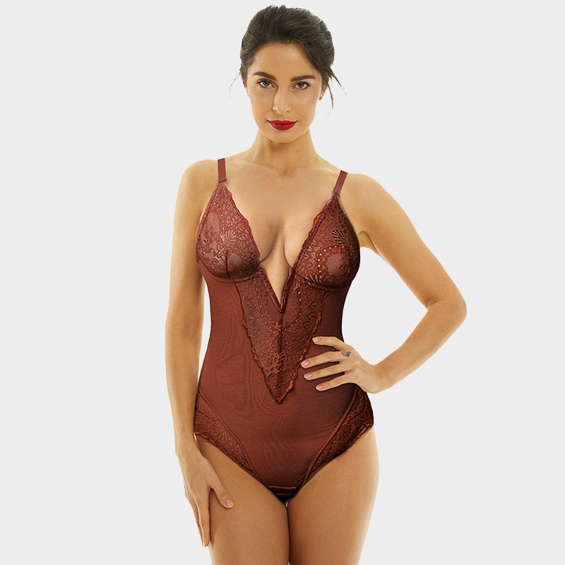 Freedombeauty | European and American Style Lace Hollow Siamese Corset Sexy V-neck Strap Belly Contracting and Hip Lifting Corset Women