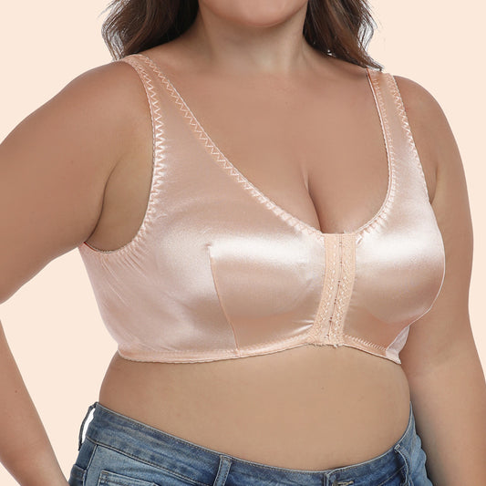 Freedombeauty | Ultra-Thin Sponge-Free Gentle Satin Front Button plus Size Bra Women's European and American Sleep Vest Underwear