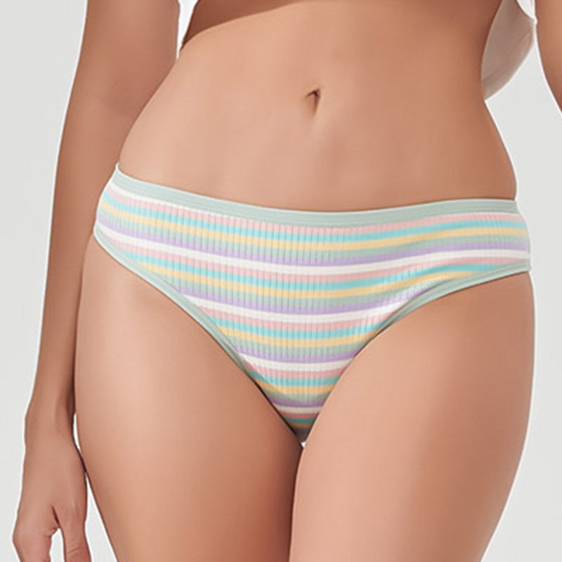 Freedombeauty | European and American New Color Striped Sports Fitness Underwear Rainbow Thread Cotton Ladies Low Waist Sexy Briefs