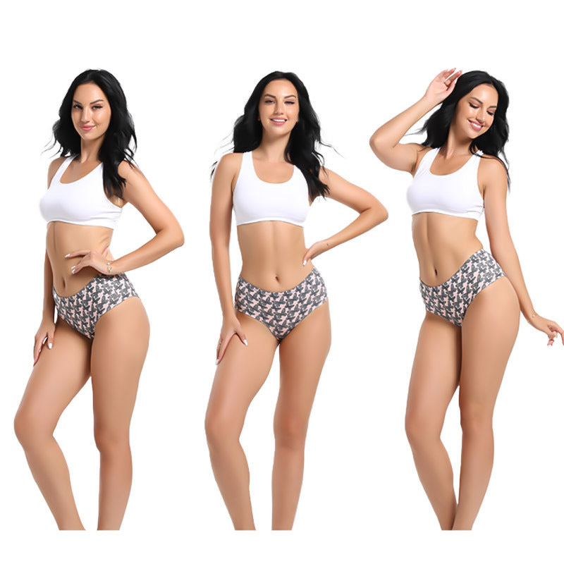 Freedombeauty | T-Back Women's High-Elastic Butterfly Print Leopard Print Low Waist Pure Cotton Underwear Bamboo Velvet Comfortable Hip Lift