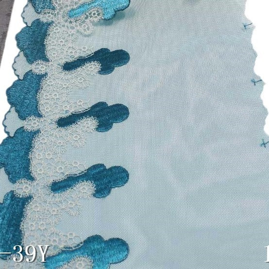 Freedombeauty | Blue Grenadine Single Side Polyester Thread Pattern Embroidery Lace DIY Clothing Sofa Cushion Lace Accessories