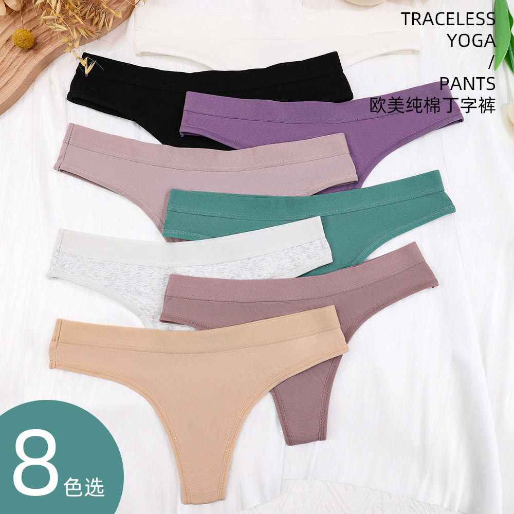 Freedombeauty | Solid Color plus Size Underwear Women's Cotton European and American T-Back Sexy Seamless Breathable Pure Desire Women's Briefs