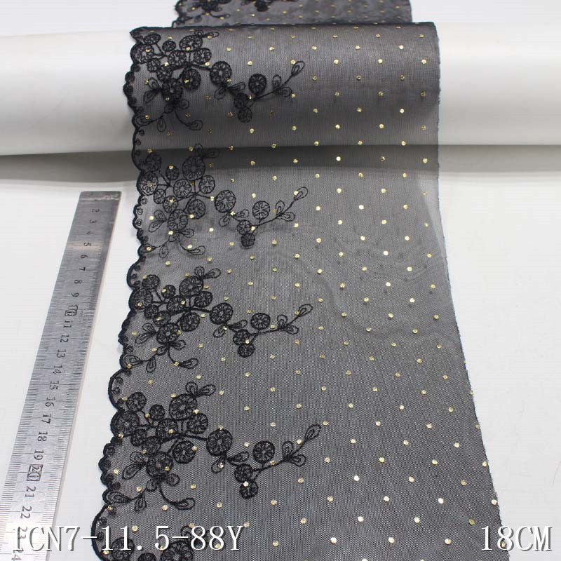 Freedombeauty | Black Classic Single Side Polyester Thread Spot Embroidery Lace DIY Accessories Curtain Mother Dress Lace