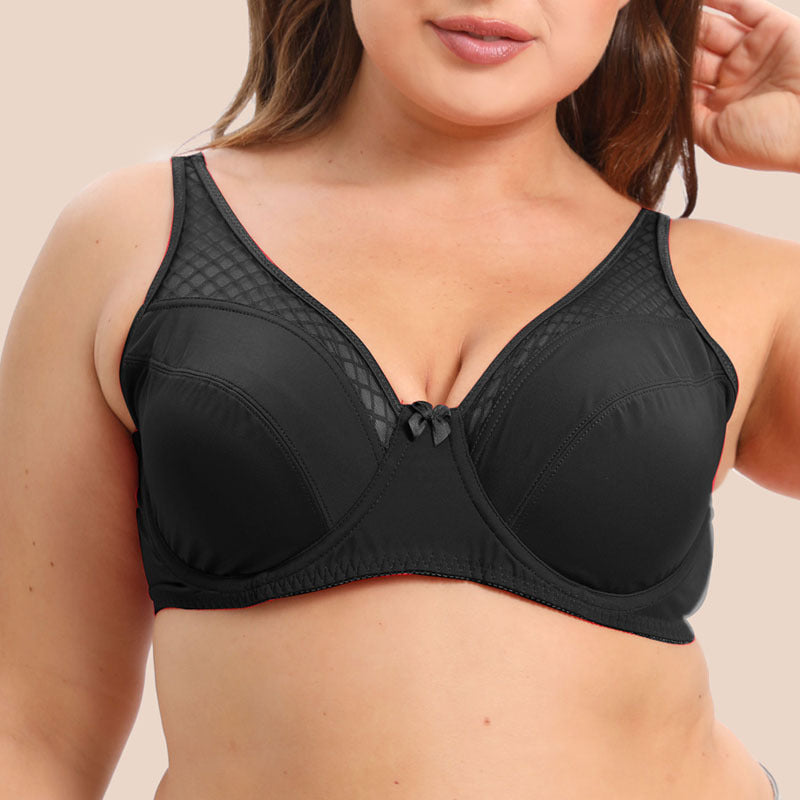 Freedombeauty | Translucent Mesh Stitching Ultra-Thin plus Size Bra Full Cup with Steel Ring Red Birth Year European and American Plump Girls Underwear