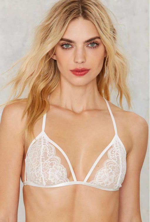 FREEDOMBEAUTY | AliExpress Europe and America Sexy Lace Bra, Shoulder Strap Adjustable Small Suspender Three-Point Top W001