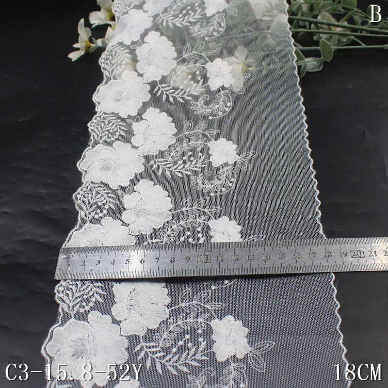 freedombeauty|White Single-Sided Vintage Floral Mesh Embroidery 18cm Curtain Sofa Cushion Lace Trim Accessories